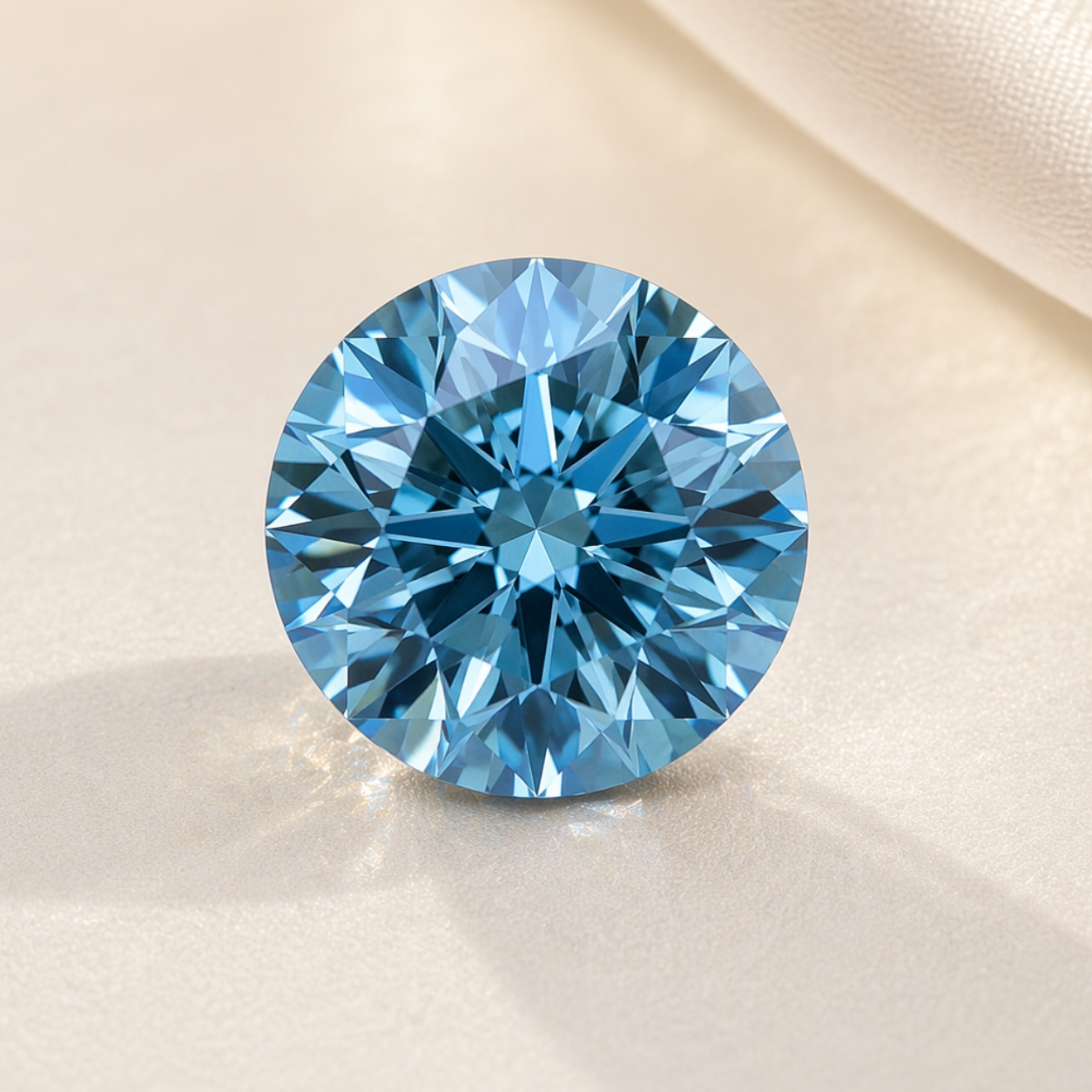 Blue diamond on ivory fabric