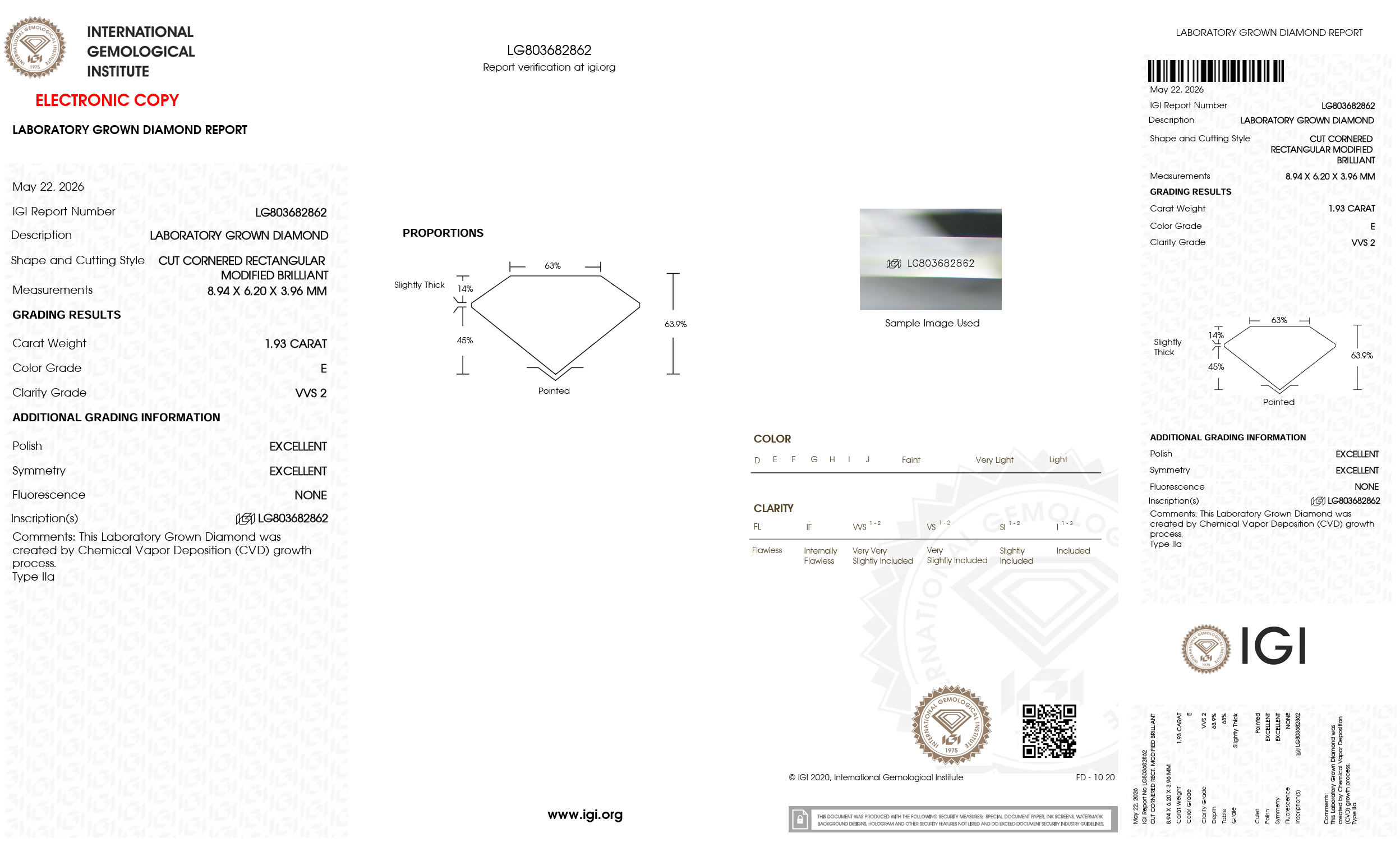 Electronic Copy of IGI Report 1.93 Carat Radiant E VVS2