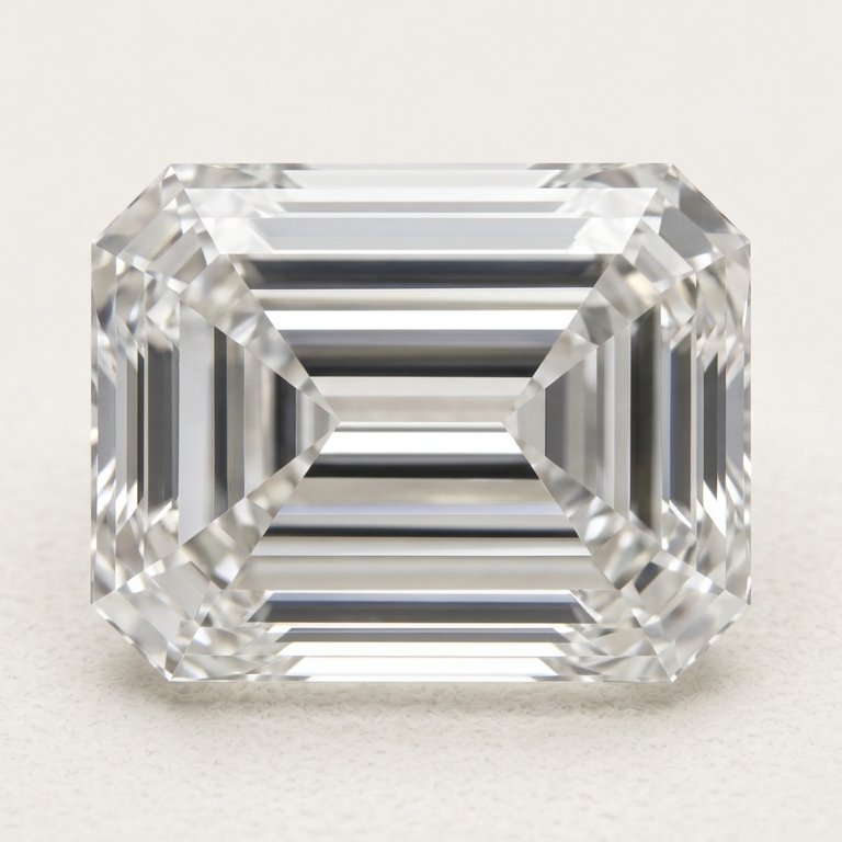 Emerald-cut diamond on a light ivory background