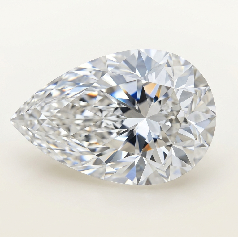 Pear-shaped diamond on a light beige background