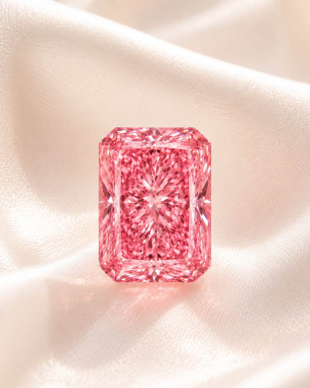Pink diamond on a soft beige fabric background